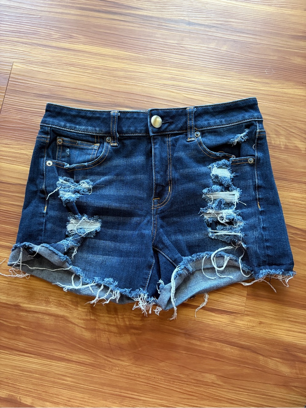 American Eagle Outfitters Dark Blue Distressed Denim Cutoff Shorts